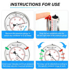 MEANLIN MEASURE -30inHG~0Psi Vacuum Pressure Gauge 316 Stainless Steel Joint 1/4"NPT 2.5"FACE DIAL, Liquid Filled Pressure Gauge WOG Water Oil Air Lower Mount with Stainless Steel Hex Bushing, Snaps