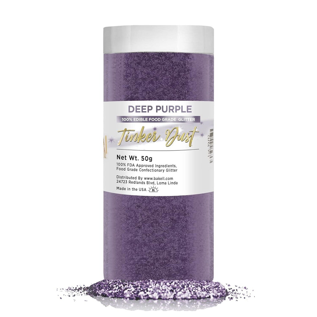BAKELL Deep Purple Edible Glitter, 50 Grams | TINKER DUST Edible Glitter | KOSHER Certified | 100% Edible Glitter | Cakes, Cupcakes, Cake Pops, Drinks, Dessert Vegan Glitter & Dusts (50g, Deep Purple)