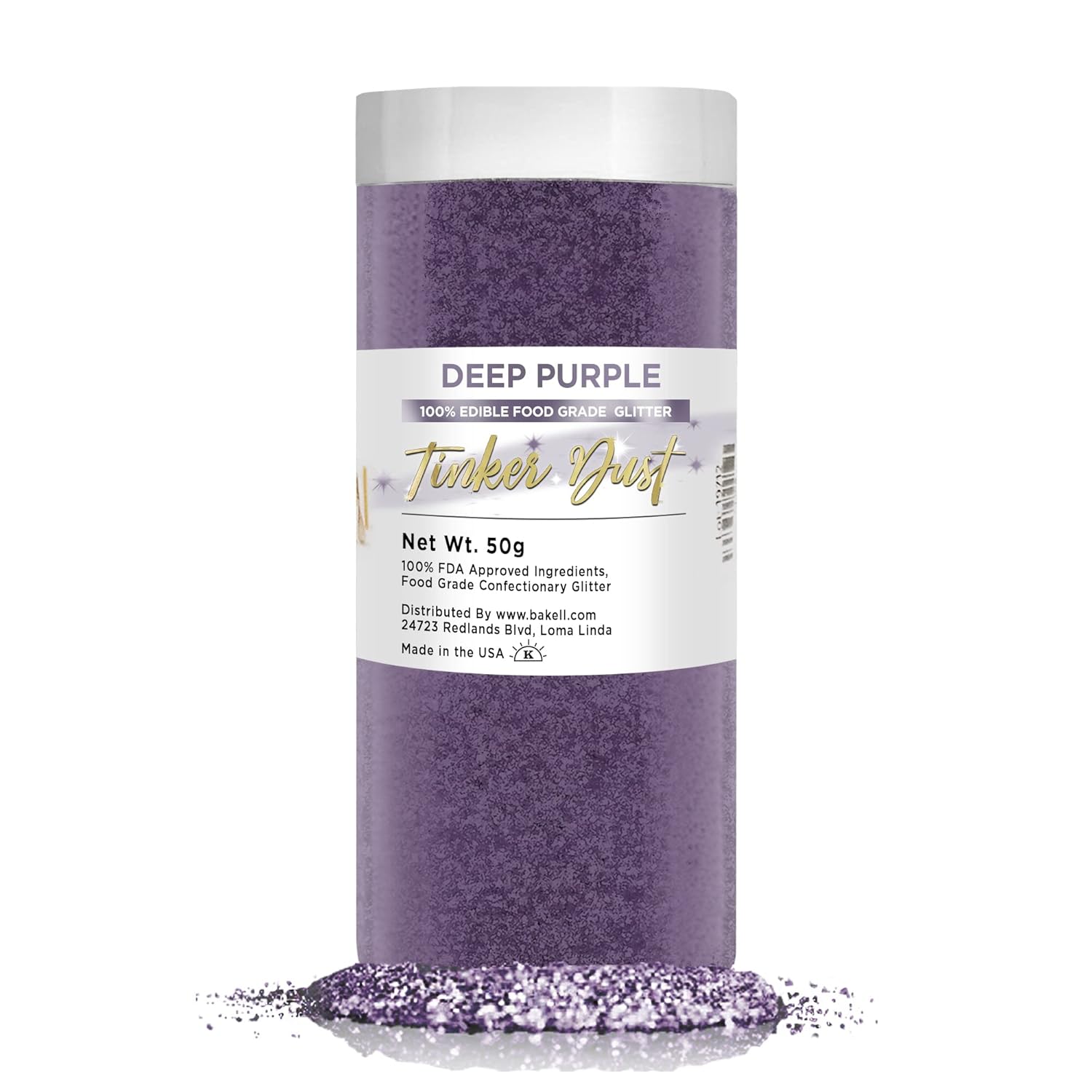 BAKELL Deep Purple Edible Glitter, 50 Grams | TINKER DUST Edible Glitter | KOSHER Certified | 100% Edible Glitter | Cakes, Cupcakes, Cake Pops, Drinks, Dessert Vegan Glitter & Dusts (50g, Deep Purple)