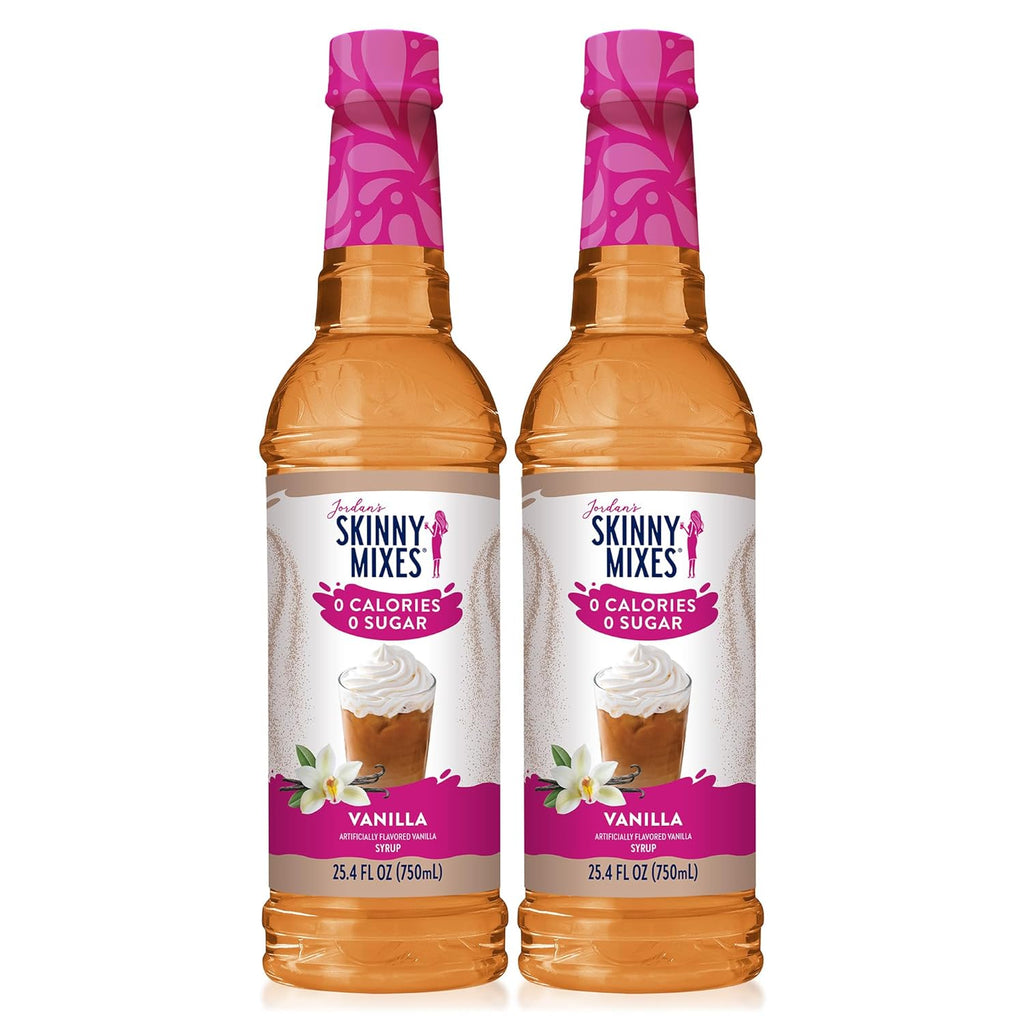 Jordan's Skinny Syrups Sugar Free Coffee Syrup, Vanilla Flavor Drink Mix, Zero Calorie Flavoring for Chai Latte, Protein Shake, Food and More, Gluten Free, Keto Friendly, 25.4 Fl Oz, 2 Pack