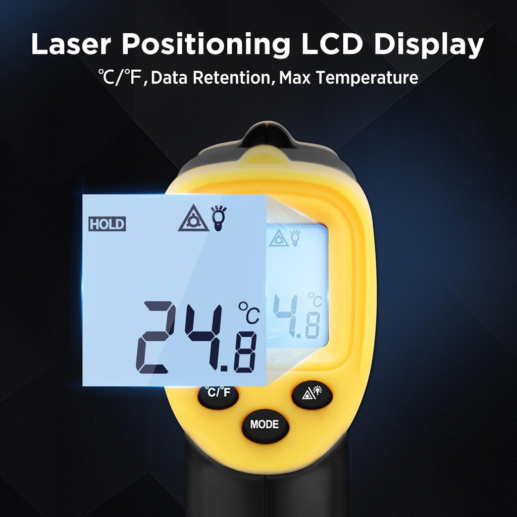 Infrared Thermometer Laser Temperature Gun -58℉ to 1112℉ with Adjustable Emissivity & Max and Min Measure Laser Digital IR Thermometer Gun Temp IR Surface Tool Heat Temp Gun for Cooking.