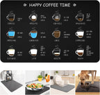 Matace Designer Coffee Bar Mat, Large 16 x 24 Inches, Rubber Backing, Absorbent Dish Drying Mat for Kitchen Countertop, Heat Resistant, Black