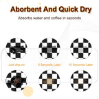 BLESWIN Dish Drying Mat for Kitchen, 15.7’’ X 17.7’’ Coffee Bar Mats for Countertop Fit Under Coffee Maker, Hide Stain Rubber Backed Espresso Machine Absorbent Drying Pad, Black & White