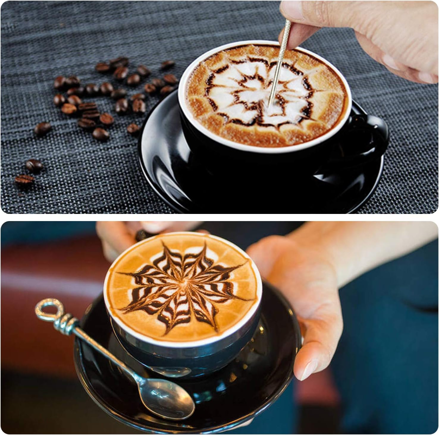 Milk Frothing Pitcher, 20OZ/600ML Stainless Steel Espresso Steaming Pitcher Coffee Milk Frother Cup with Decorating Art Pen for Espresso Machine, Milk Frother, Latte Art Black