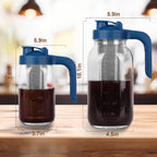 Cold Brew Coffee Maker Pitcher,32 Oz Glass Mason Jar Pitcher with V-shaped Pour Spout Handle Lid,Stainless Steel Filter for Iced Coffee,Iced tea,Breast Milk,Fruit Drinks,lemonade-Blue