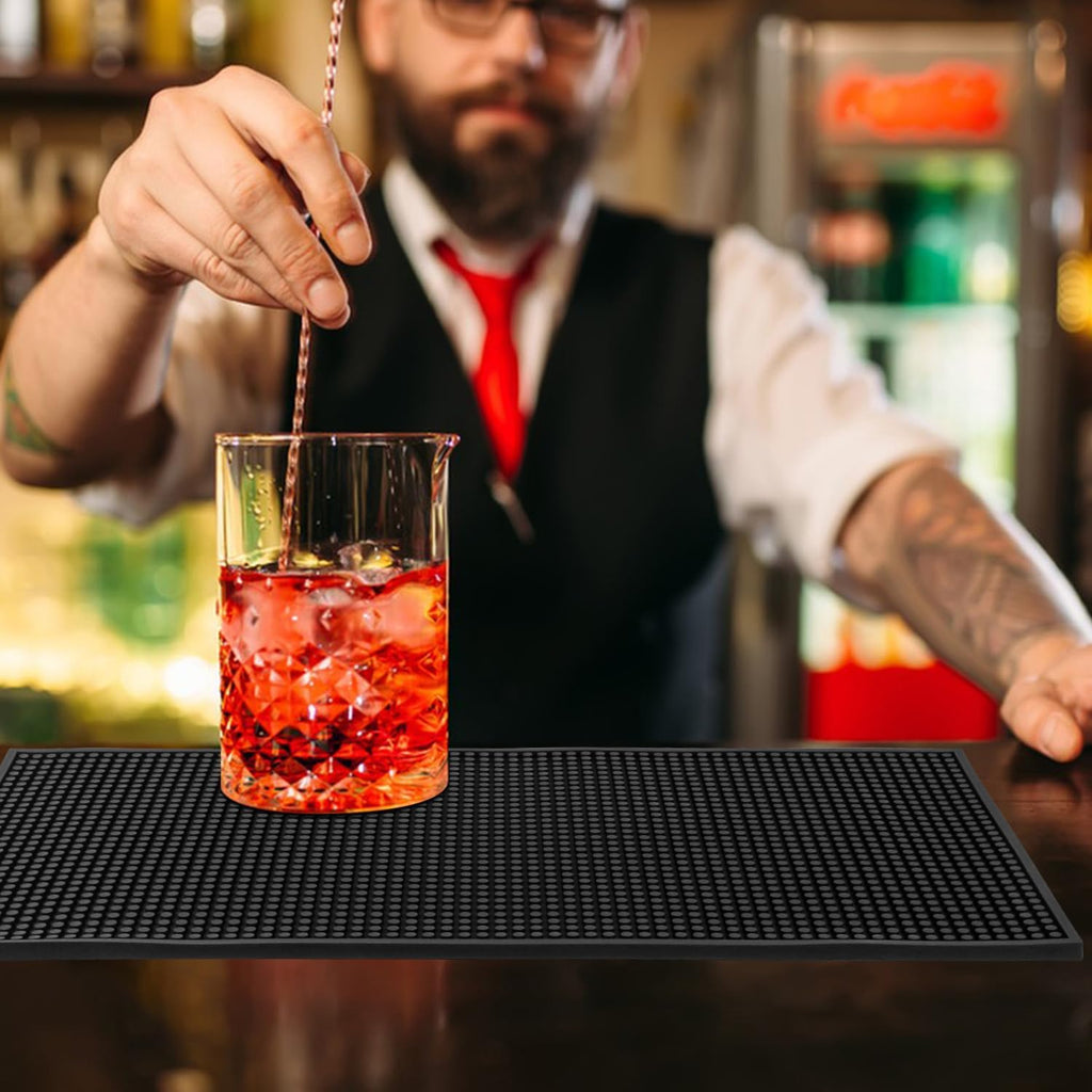 4 Pack 12 x 24 Inch Black Coffee Bar Mats, Rubber Bar Mat, Anti-Slip Bar Spill Mat for Countertop, Bartending, Kitchen, Dining Table