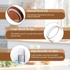 480ML/16Oz Clear Cute Glass Storage Canister Holder with Stackable Airtight Wood Lid, Modern Decorative Small Container Jar for Coffee, Spice, Candy, Salt, Cookie, Condiment, Pepper, Sugar