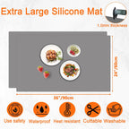 2Pack Large Silicone Mats for Kitchen Counter, 36''x24''(90cmx60cm) Heat Resistant Mat for Kitchen Island, Waterproof Multipurpose Countertop Protector, Semitransparent