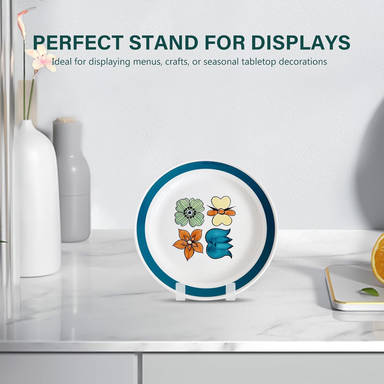 Artliving Plate Display Stands Easel Holder - 3-Inch Plastic Stand for Small Decorative Plates, Pictures and Photos - Clear (6-Pack)