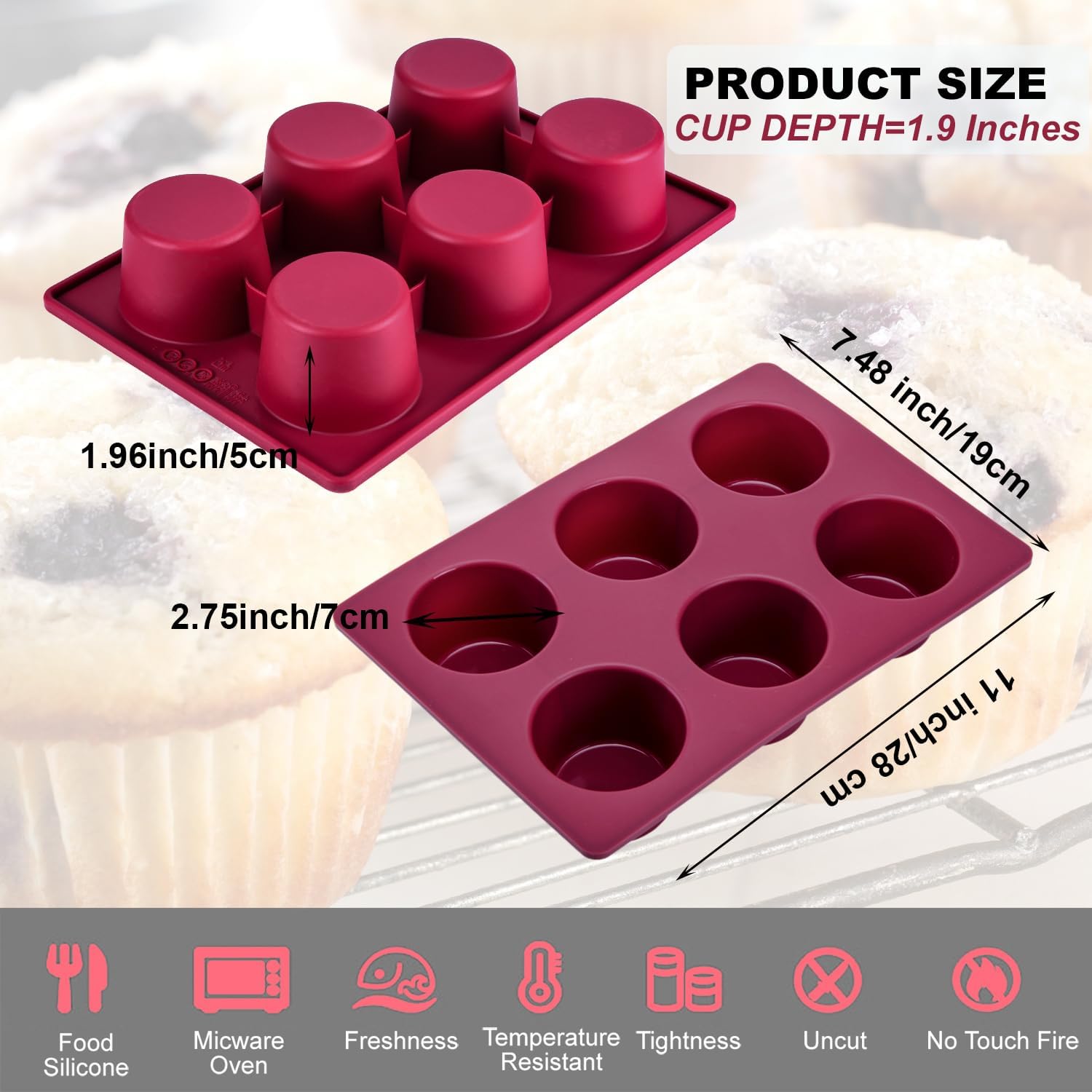 Silicone Muffin Pan 1 Pack, 6-Cavity Chocolate Molds Silicone, Nonstick BPA Free Silicone Baking Molds, Dishwasher & Microwave Safe Muffin Tin, Easy To Use and Clean Candy Molds