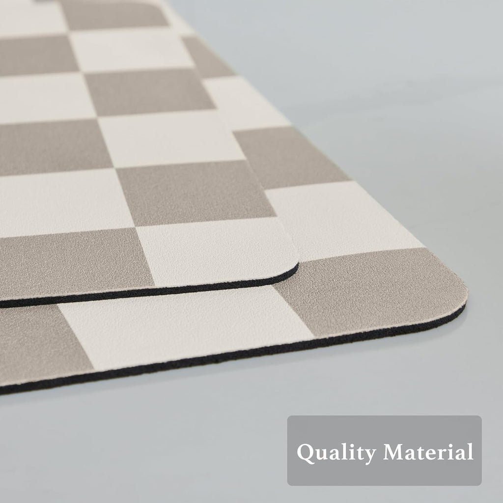 Checkered Dish Drying Mat for Kitchen Counter, Coffee Bar Station Accessories, Retro Cute Aesthetic Modern Absorbent Drainer Mat Kitchen Drying Mat Easy Clean, Khaki 12" x 19"