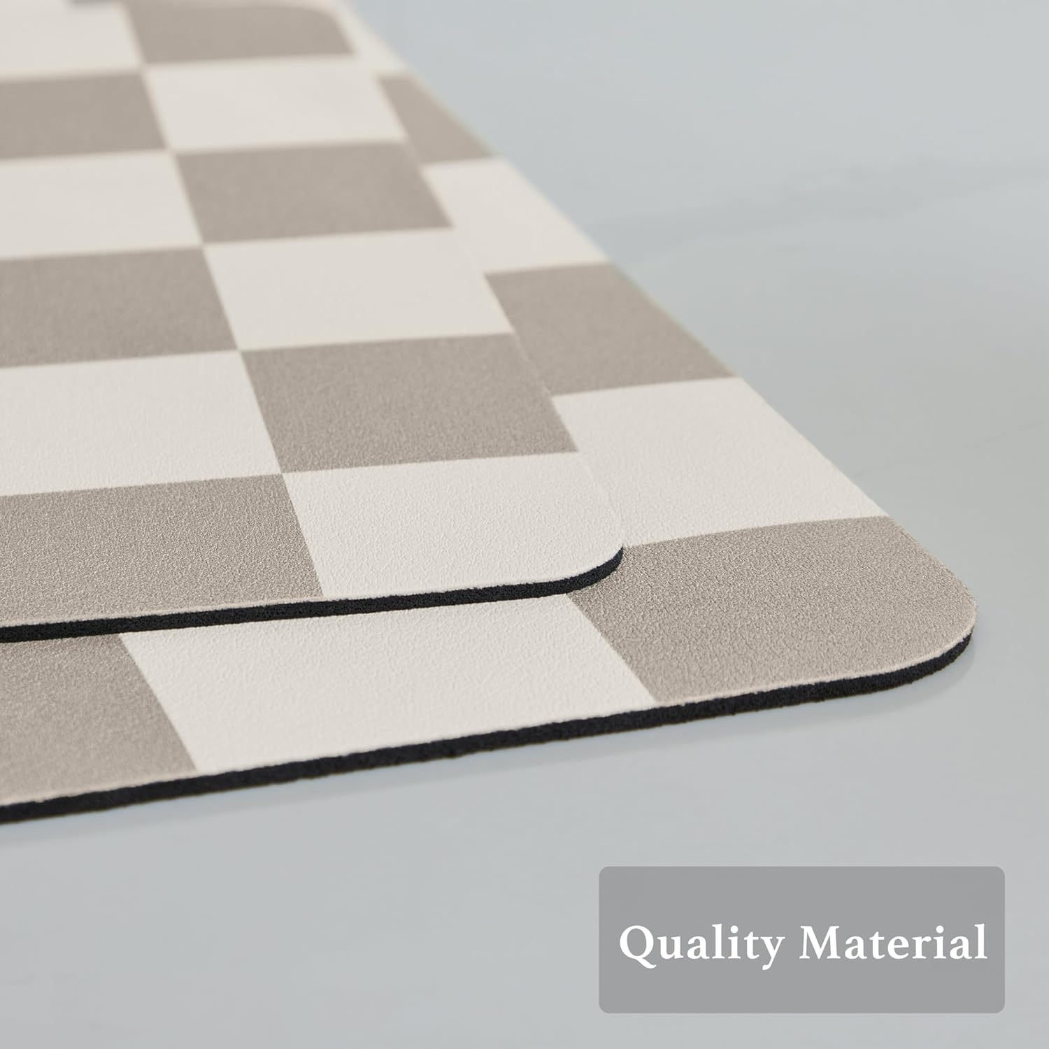 Checkered Dish Drying Mat for Kitchen Counter, Coffee Bar Station Accessories, Retro Cute Aesthetic Modern Absorbent Drainer Mat Kitchen Drying Mat Easy Clean, Khaki 12" x 19"