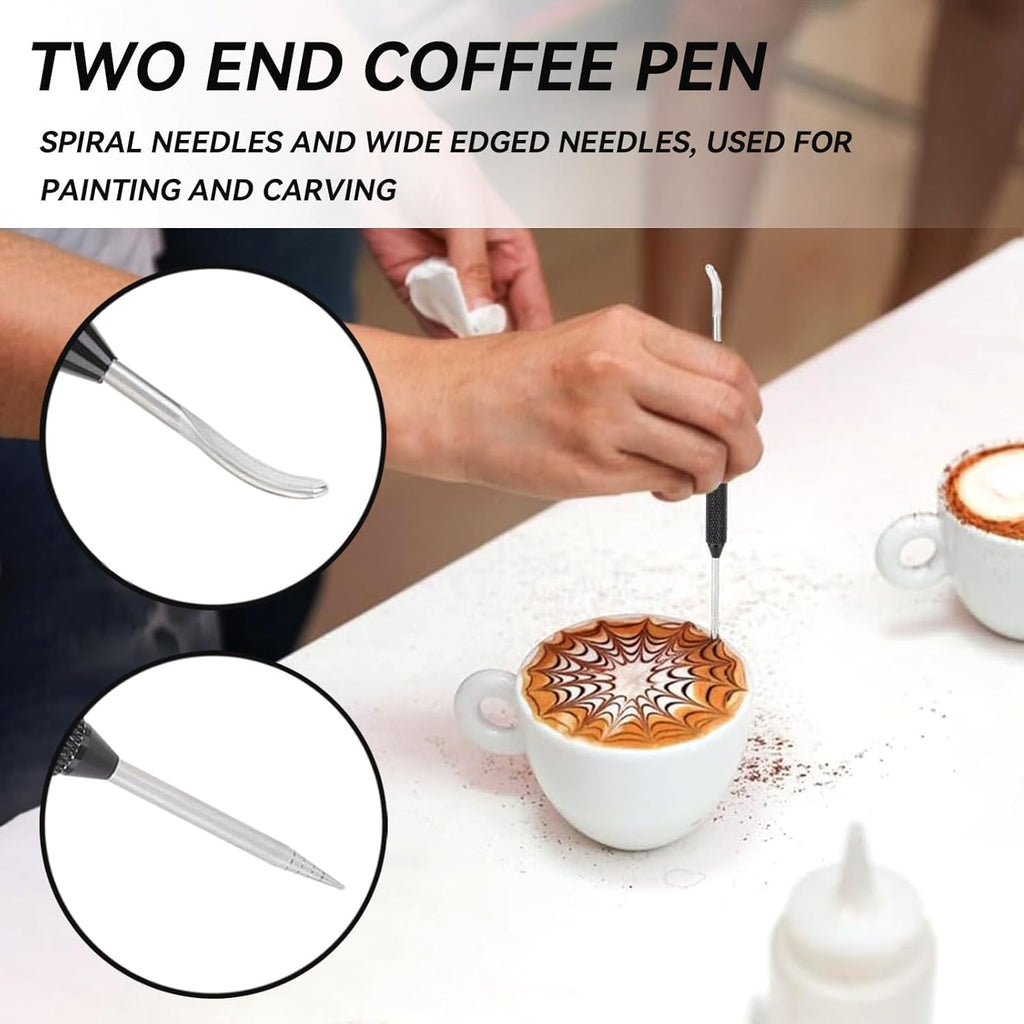 2PCS Latte Art Pen, Stainless Steel Latte Art Tools 2 Ends Coffee Art Pen Latte Pen Coffee Pull Needle Coffee Fancy Stitch Barista Tool Coffee Art Tools for Cappuccino Latte Espresso Decorating