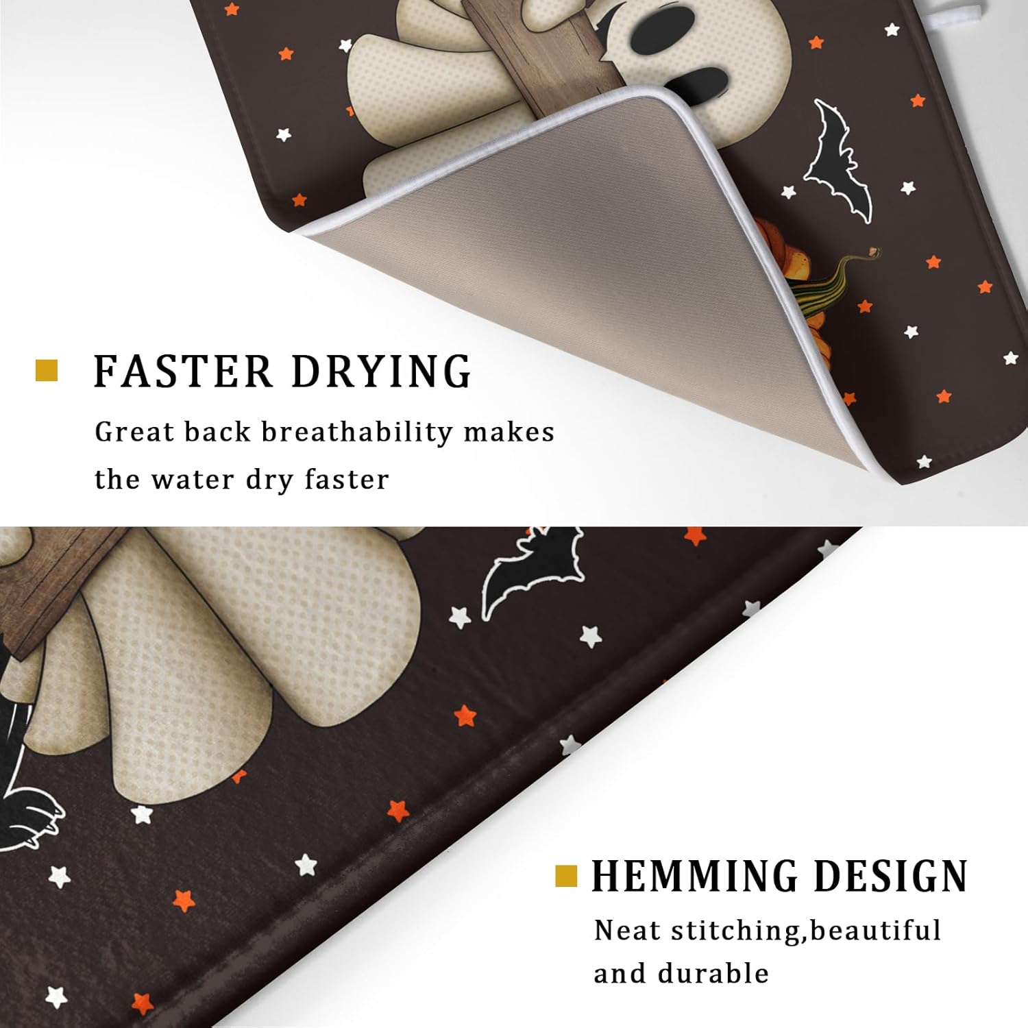 Giwawa 18"x24" Halloween Dish Drying Mat Spooky Pumpkin Ghost Black Cat Bats Kitchen Drainer Mats Holiday Gothic Reversible Microfiber Dish Drying Pad Large Size for Countertop Tabletop Decor