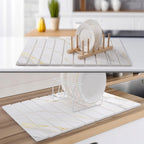 2 PCS Large Stone Dish Drying Mat for Kitchen Counter, , Marbled Water Absorbing Diatomaceous Earth Drying Pad for Countertop Bottles Utensils Cups 24"x16"& 8"x4"