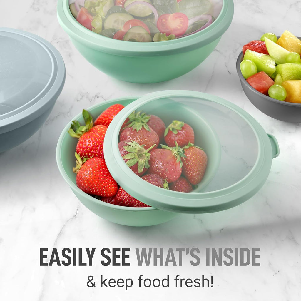 Zulay Kitchen 12 Piece Plastic Nesting Mixing Bowl Set - Colorful Bowls with Lids - Microwave and Freezer Safe (Mint Ombre)