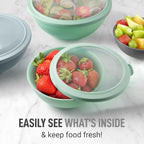 Zulay Kitchen 12 Piece Plastic Nesting Mixing Bowl Set - Colorful Bowls with Lids - Microwave and Freezer Safe (Mint Ombre)