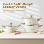 SENSARTE Ceramic Nonstick Stock Pot with Lid, 2.6/4.5/6.6 QT Soup Pot Casserole Pot, Non-toxic Healthy Pasta Pot, Large Cooking Pot Stew Pot, Induction Compatible, PFOA PFAS PTFE Free, White