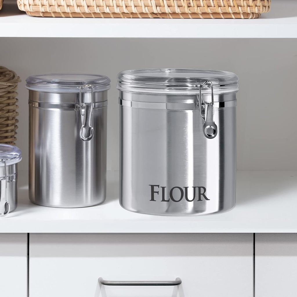 Oggi 8" Stainless Steel Flour Container & 62oz Sugar Jar Kitchen Storage Set