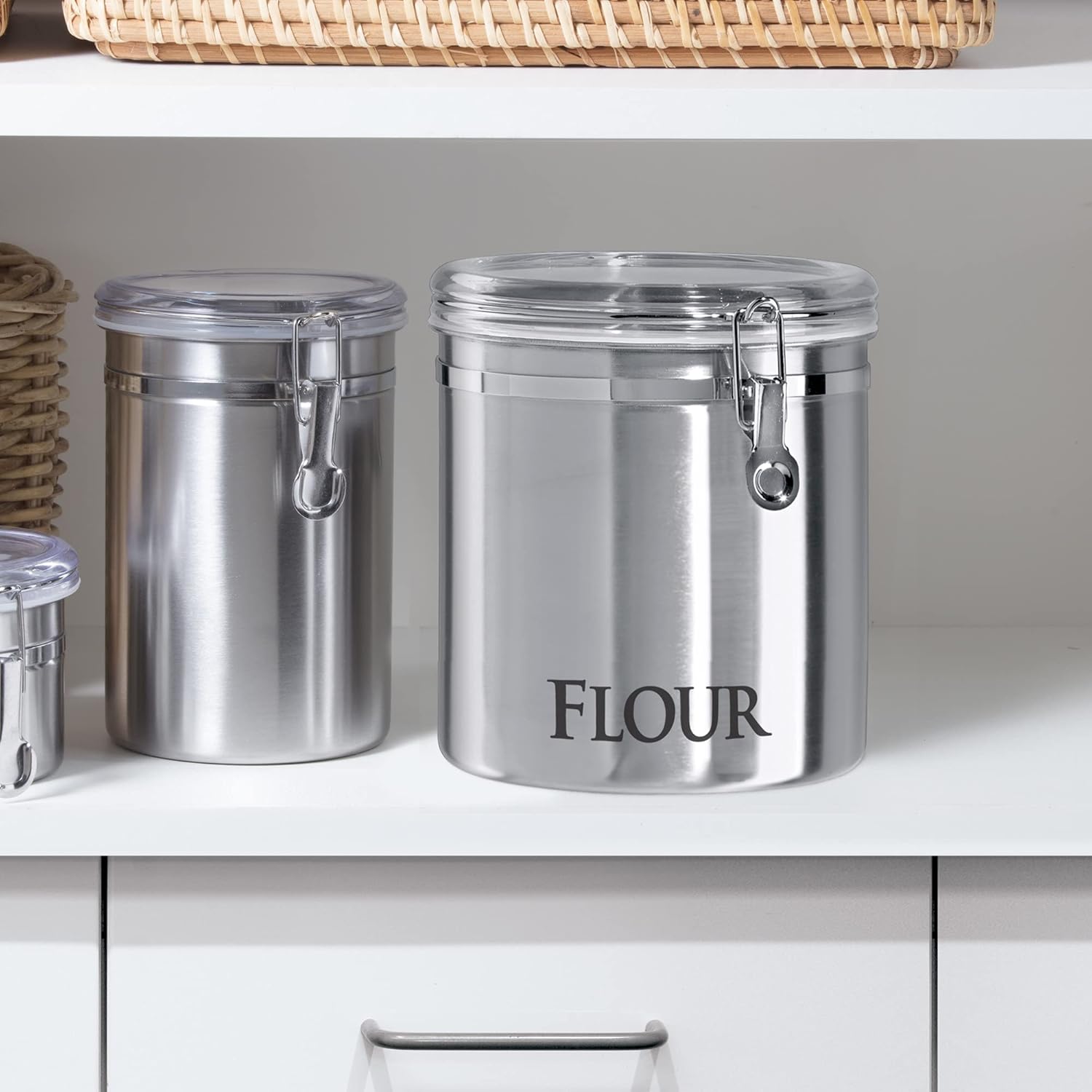 Oggi 8" Stainless Steel Flour Container & 62oz Sugar Jar Kitchen Storage Set