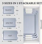 BRONYPRO Non Stick Ceramic Baking Sheet Pan Set of 3, Natural Non Toxic Cookie Sheets for Baking - PFOA, PTFE Free, Heavy Duty Aluminized Steel Oven Trays for Cooking with Silicone Handles, Cream