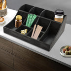 Coffee Bar Organizer for Countertop, Wooden Condiment Organizer Coffee Station Organizer Coffee Cup Syrup Pod Holder, Coffee Bar Organizer for Home Office Cafe, 9 Compartment, Black