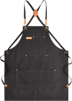 Canvas Aprons for Men Chef Apron, Work Apron with Large Pockets - 16oz Heavy Duty Cross Back, BBQ, Cooking