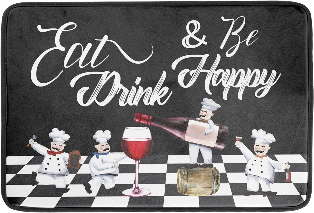 Bistro Fat Chef Dish Drying Mat 18x24 Anti Fatigue Wine Plump Italian Red Glass Drainer Mat Black White Chubby Pasta Cook Check Dishes Pad Buffalo Plaid Dish Drainer Rack Mats Kitchen Decor