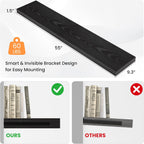 Floating Shelves for Wall, 55"W x 9.3"D x 1.5"H, Long Wooden Wall Mounted Display Shelves with Invisible Brackets for Living Room, Bedroom, Bathroom, Kitchen Decor and Storage, Set of 1, Black