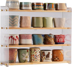 Coffee Mug Holder Wooden Cup Station Organizer 4-Tier Cup Holder for Coffee Bar Mug Display Rack for Countertop Mug Holder Shelf for Home Kitchen Pine Wood