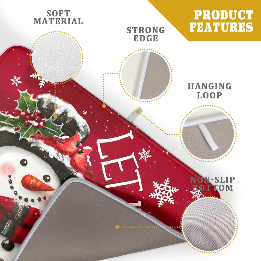 Merry Christmas Dish Drying Mat for Kitchen Counter 16x18 Inch Let It Snow Dish Draining Mat Xmas Snowflakes Decorations Fast Absorbent Tableware Cardinal Birld Dishes Pad for Coffee Bar Countertop