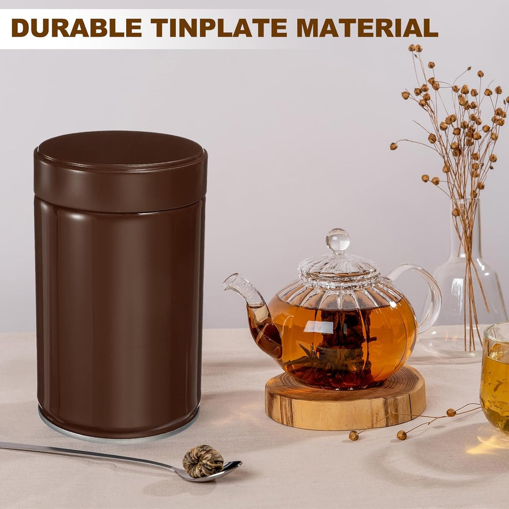 uxcell 2Pcs Round Tea Canisters, 5" x 3" Airtight Metal Tea Containers for Loose Tea, Coffee Beans, Spices - Durable, Compact, and Stylish Storage Tea Tin (Brown)