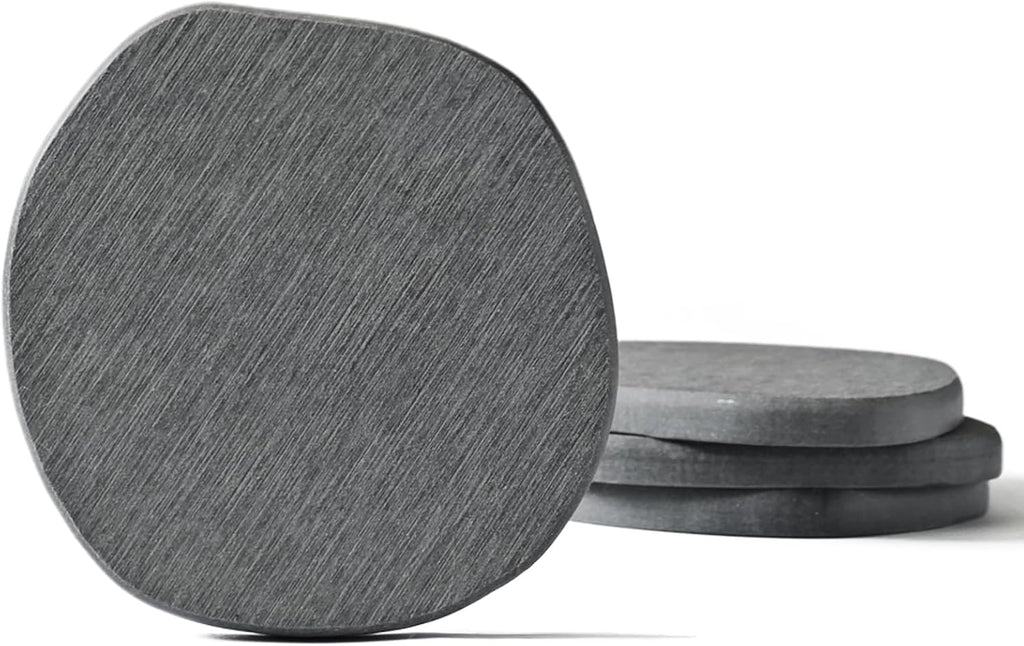 Instant Dry Stone Absorbent Diatomite Coaster Set of 4 for Drinks Wine Coffee, Modern Unique Cup Diatomaceous Earth Coasters for Coffee Table Office Desk, Deep Grey