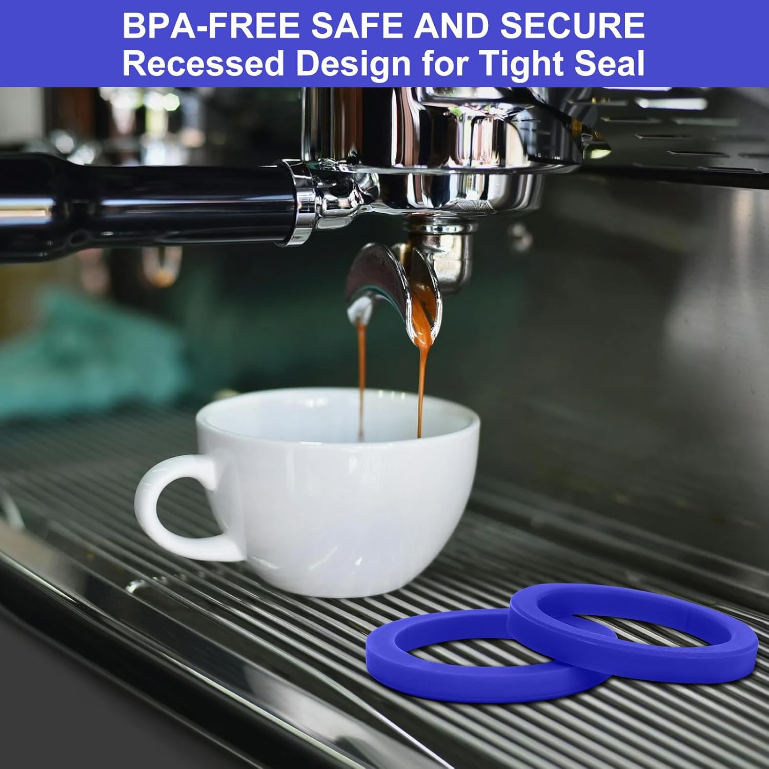 E61 Gasket 8.5mm Silicone Group Gaskets No BPA Fits for Gaggia Espresso Machine Machines Grouphead/Portafilter, Blue (2Pcs)
