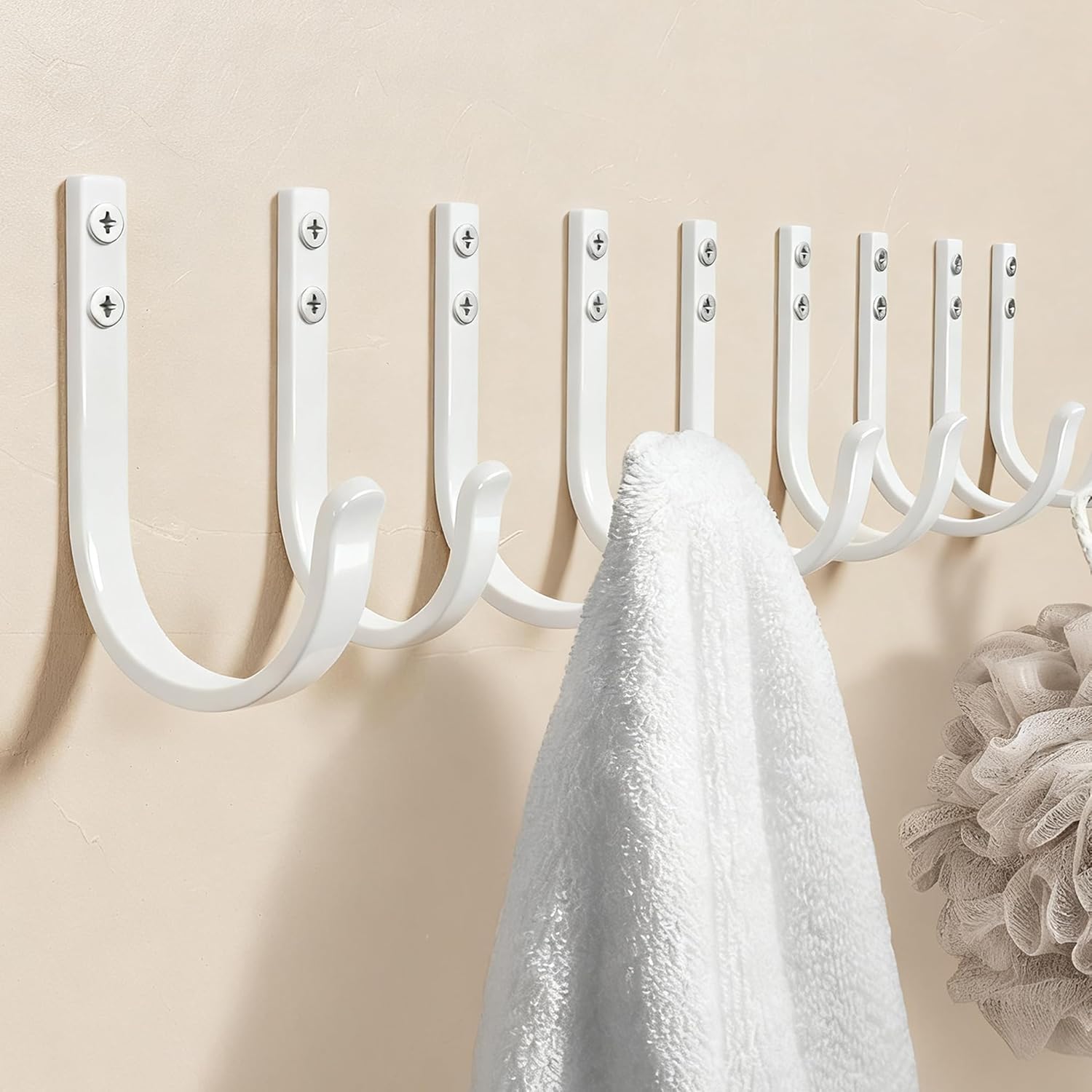 10-Pack Wall Hooks for Towel/Coat - 22LB Heavy Duty Metal Hanger Wall Mount, for Outdoor, Closet, Door, Shelf, Bathroom, for Backpack, Cup, Clothes, Mug, White Matte Screws Included