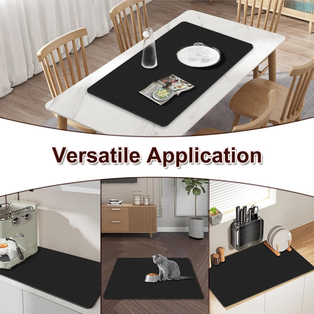 Dish Drying Mat for Kitchen, 15.7’’ X 17.7’’ Coffee Bar Mats for Countertop Fit Under Coffee Maker, Hide Stain Rubber Backed Espresso Machine Absorbent Drying Pad, Black