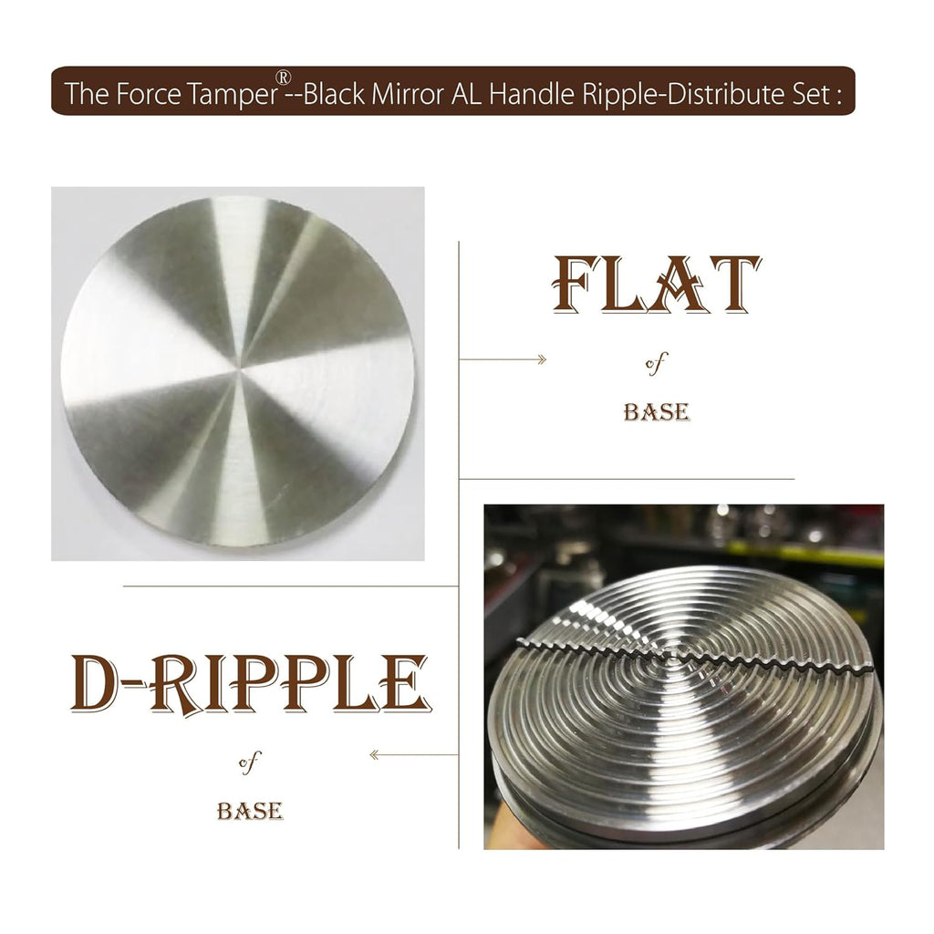 The Force Tamper Automatic Impact Adjustable Constant Pressure and Autoleveling Coffee Tamper Black Mirror Jellyfish AL Handle Set Pro (Ripple-Distribute, 58.35mm)