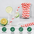 [500 Counts] Chunspak 5.75 inch Disposable Red White Striped Small Paper Straws for Cocktail, Coffee and Short Drinks - Eco-friendly