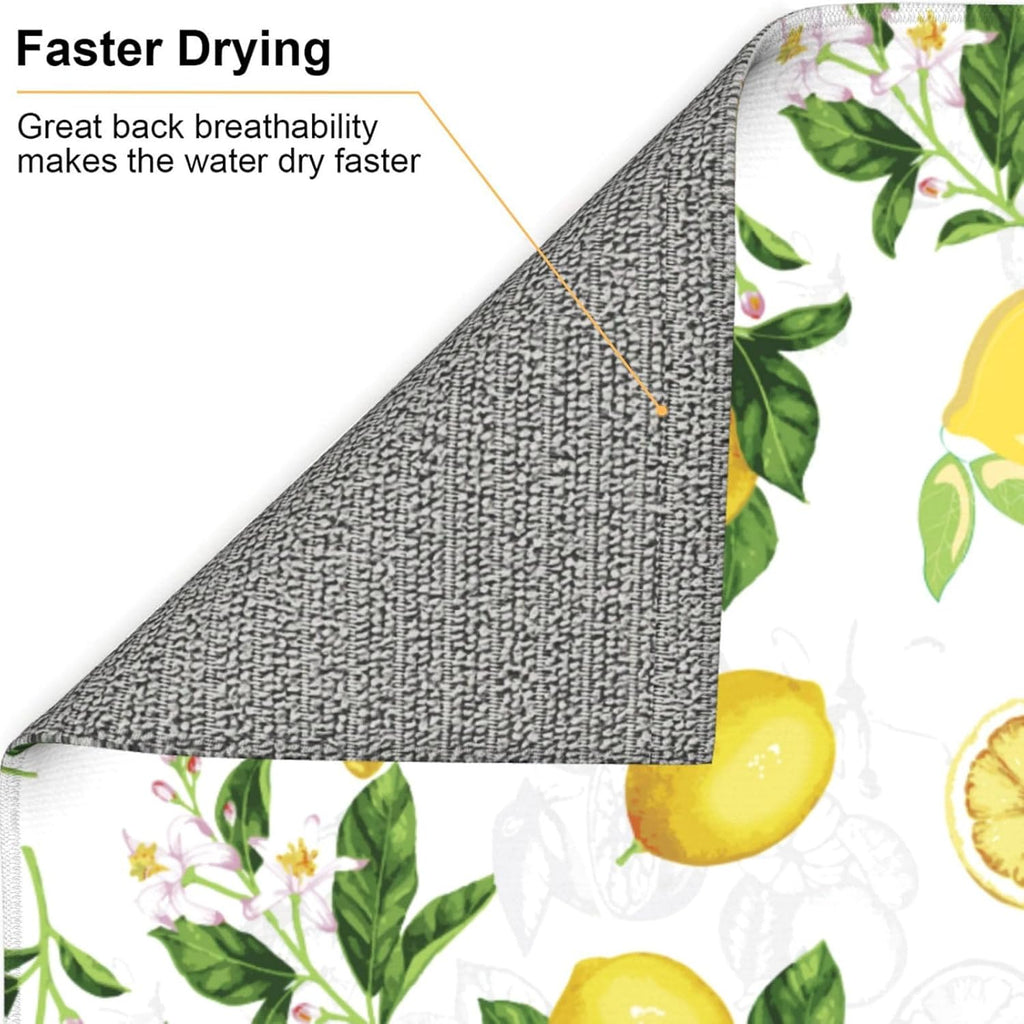 Lemon And Leaves Dish Drying Mat, Highly Absorbent Microfiber Kitchen Counter Pad Reusable Washable, 16*18"