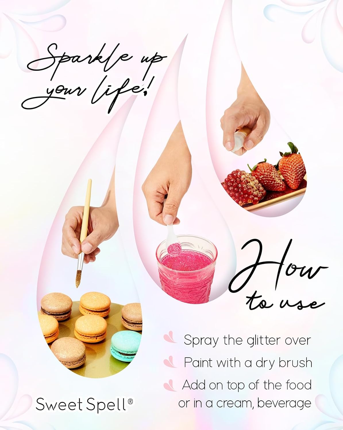 Sweet Spell Edible Glitter (15g) - Shimmer Sparkles for Drinks, Cakes, Cocktails - 100% Edible & Food Grade Glitter, Vegan, Gluten-Free (Iridescent Pearl White)