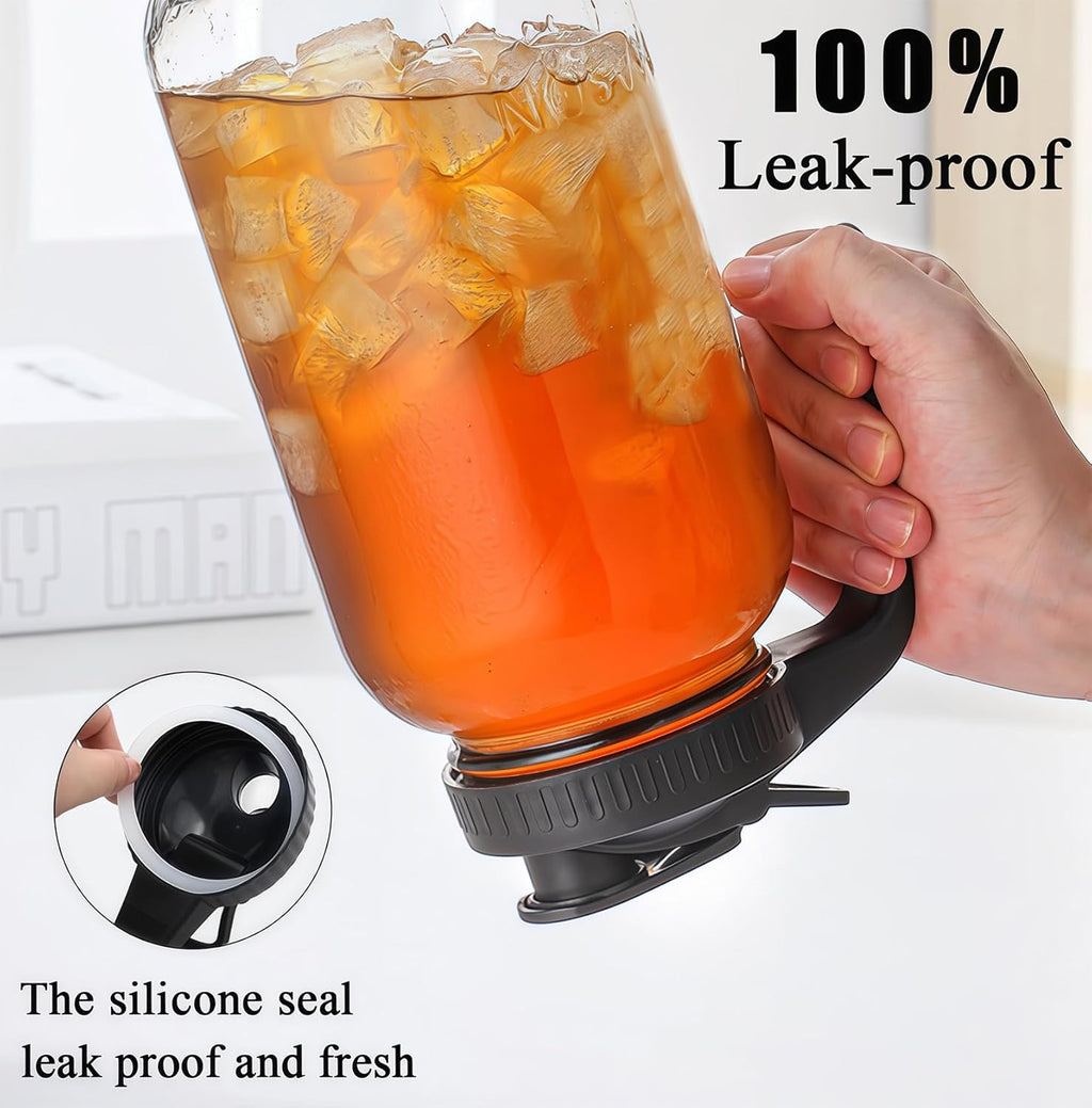 64oz Glass Pitcher Carafes With Handle and Lid, 2 Quart Mason Jar, Large Water Jug, Glass Containers for Fridge, Water Pitcher for Juice, Iced & Sun Tea, Cold Brew Coffee, Homemade Beverage