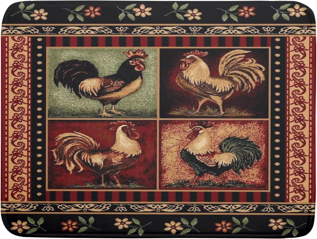 Farmhouse Rooster Dish Drying Mat 18 x 24 Inch Vintage Chicken Flower Absorbent Microfiber Dish Drying Pad Western Country Cabin Decor Dish Drainer Large Mat for Kitchen Counter Coffee Bar