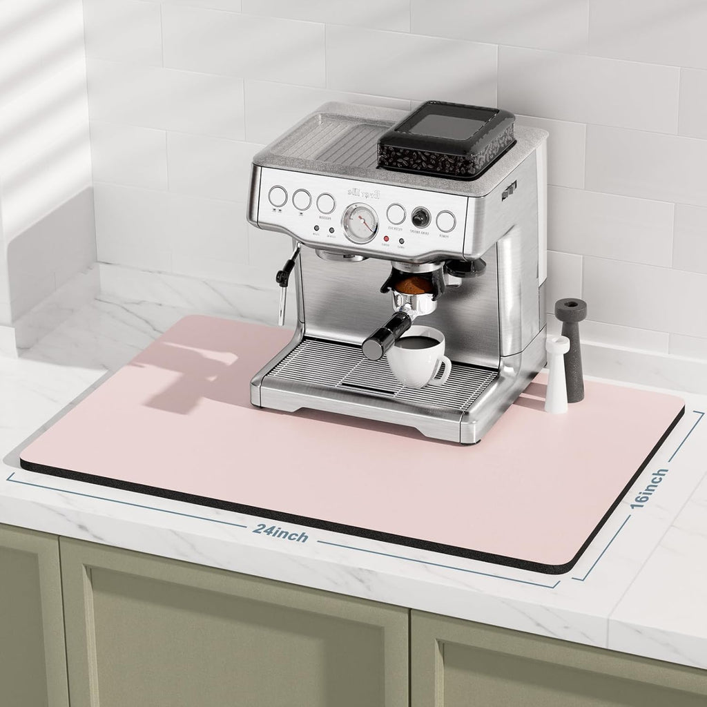 Rnivvi Coffee Mat, 16" x 24" Coffee Bar Mats for Espresso Machine Station Accessories and Organizer, Hide Stain Rubber Backed Absorbent Dish Drying Pad for Kitchen Counter, Cute Bar Decor Pad, Pink