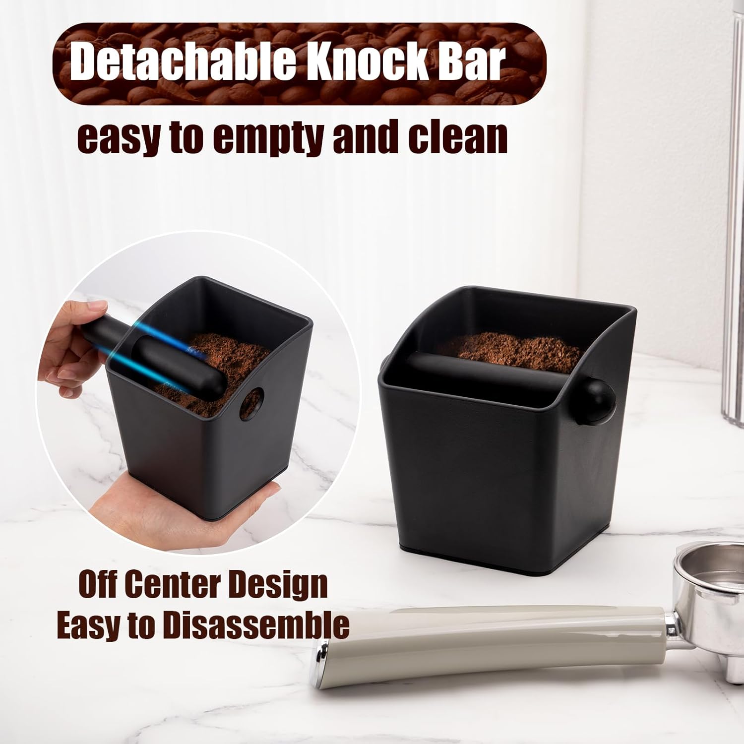 Espresso Knock Box - Shock-Absorbent Durable ABS Coffee Grounds Knock Box with Removable Detachable Knock Bar and Non-Slip Base for Father's Day Gift