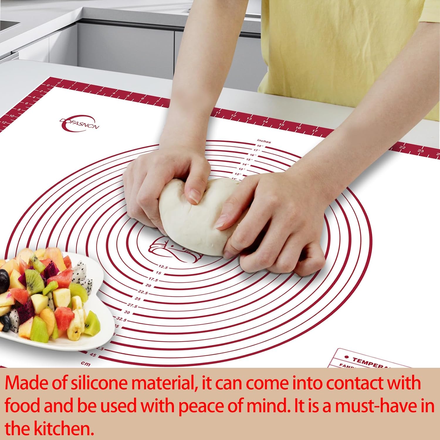 32x24" Silicone Pastry Mat for Rolling Dough Non Slip Non Stick Silicone Mats for Kitchen Counter Red