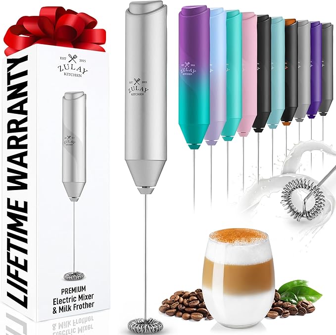 Zulay Kitchen FrothMate Powerful Milk Frother Portable & Compact Handheld Foam Maker Lattes, Cappuccinos