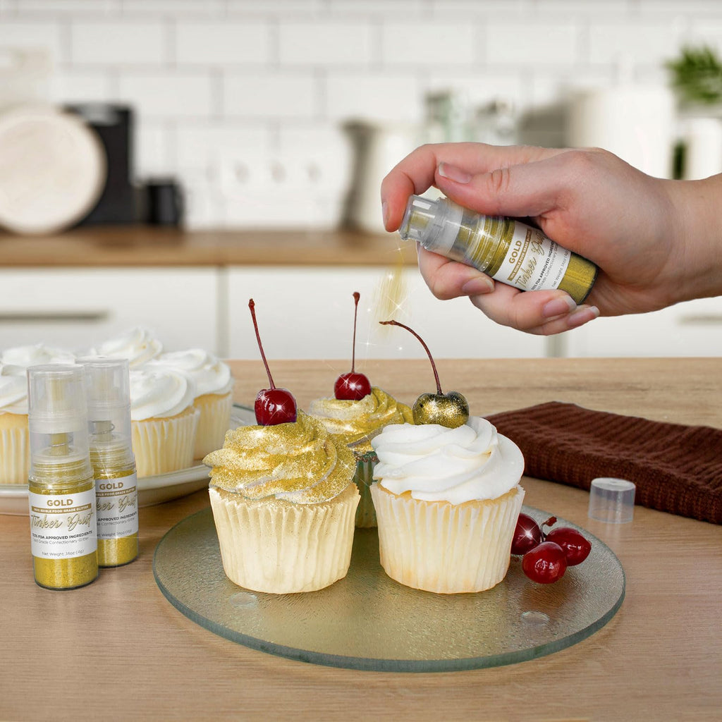 Bakell - Gold Tinker Dust (4g, 1x Mini Spray Pump) Edible Glitter for Food, Desserts, and Beverages!