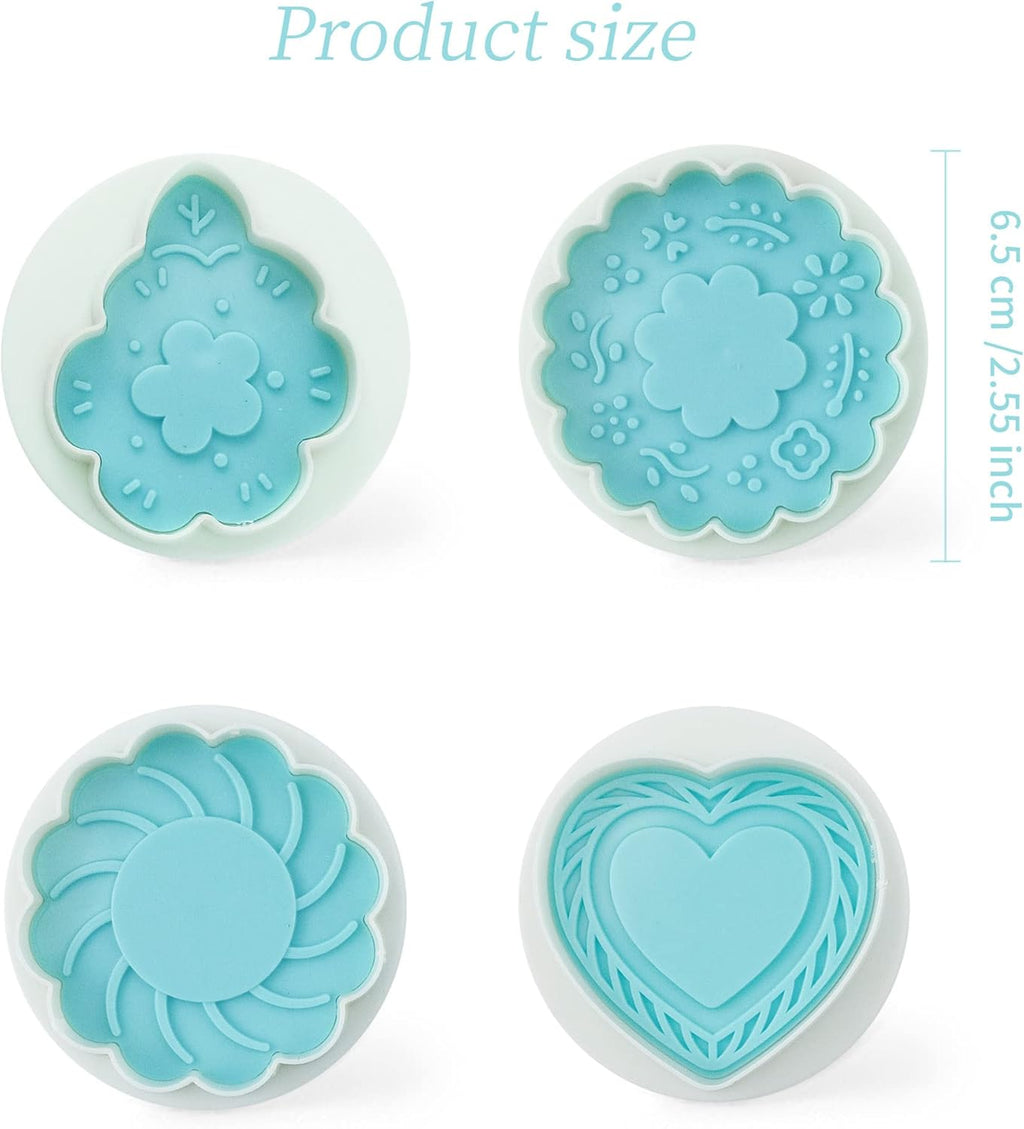 Cookie Stamps Set of 4, Cookie Press Mold, Decorating Supplies for DIY Baking, Cake, Pastry, Easy to Use-Flower Heart