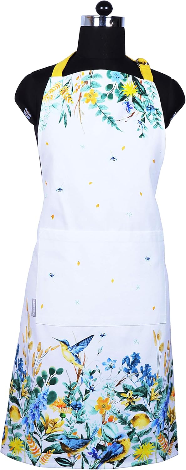 AMOUR INFINI Aprons for Women Adjustable Strap with Waist Ties Apron for Baking, Cooking, Gardening Aprons with Pocket Spring Apron (Wild Meadows- 27.5 x 33 Inches)