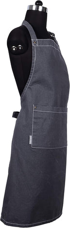 AMOUR INFINI Cotton Solid Aprons for Women with Pocket, Adjustable Strap and Waist Ties Washed Chef Aprons for Cooking, Baking and Gardening (27.5 x 33 Inches - Gray)